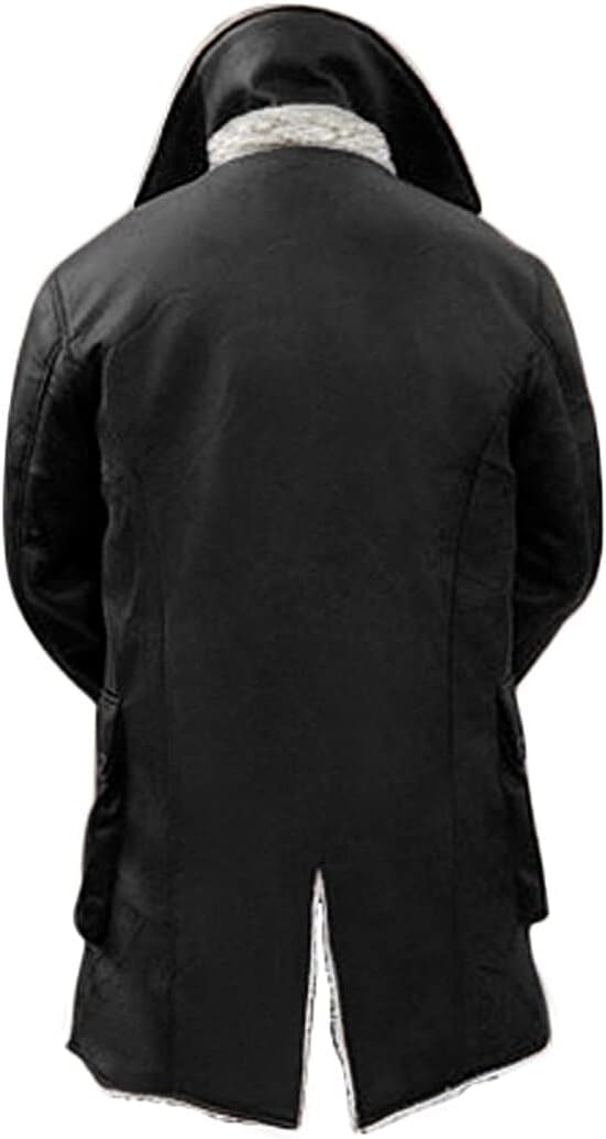 Tom Dark Knight Rises Bane Fur Shearling Black Trench Leather Jacket Pea Coat