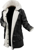 Tom Dark Knight Rises Bane Fur Shearling Black Trench Leather Jacket Pea Coat