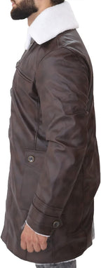 Tom Dark Knight Rises Bane Fur Shearling Brown Trench Coat