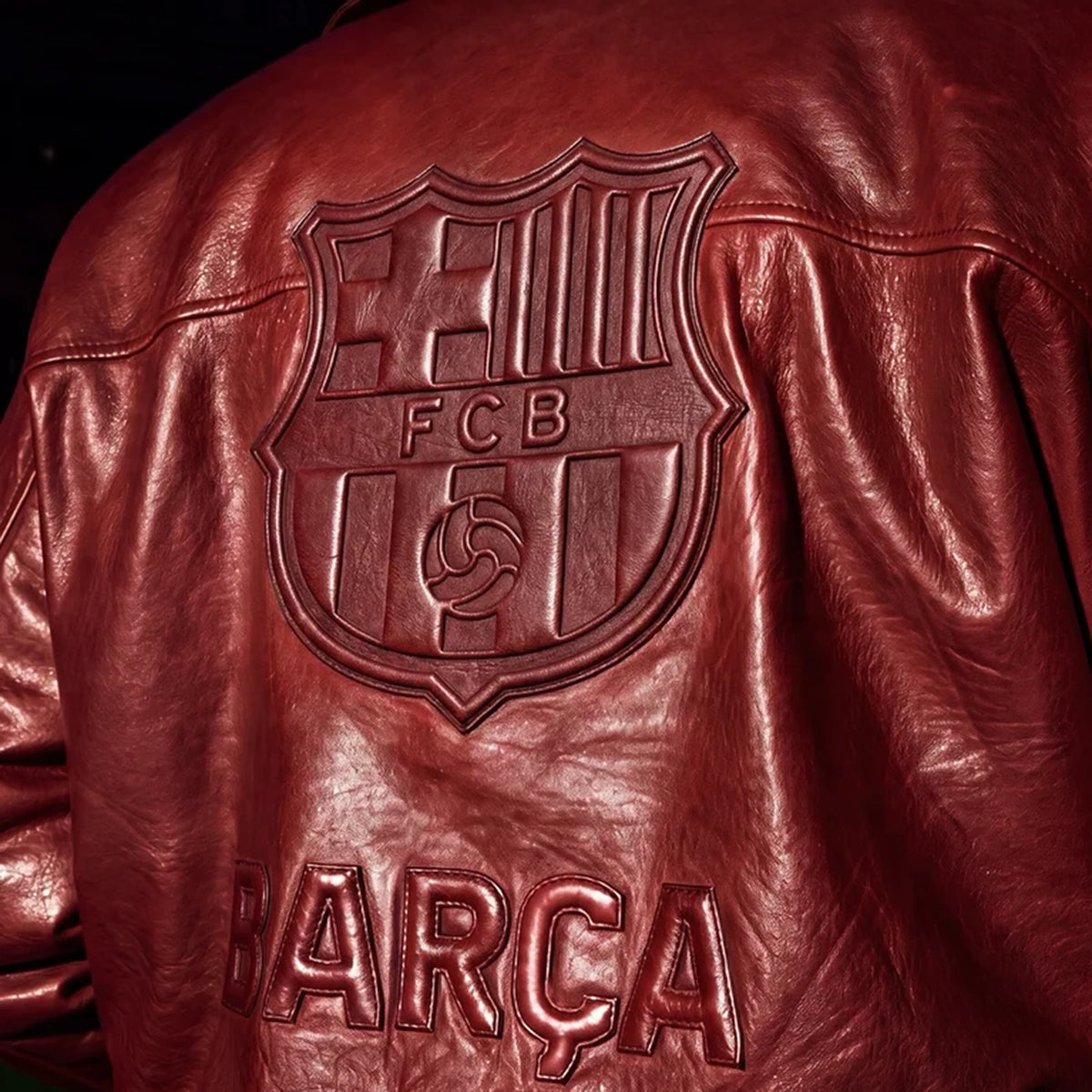  AMIRI FC Barca Maroon Leather Jacket 