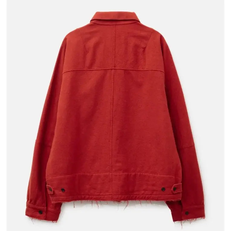 ANCELLM Shrink Wool Zip-Up Red Shirt Jacket For Men & Women