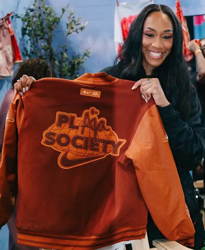A’ja Wilson Playa Society x Brown Varsity Jacket