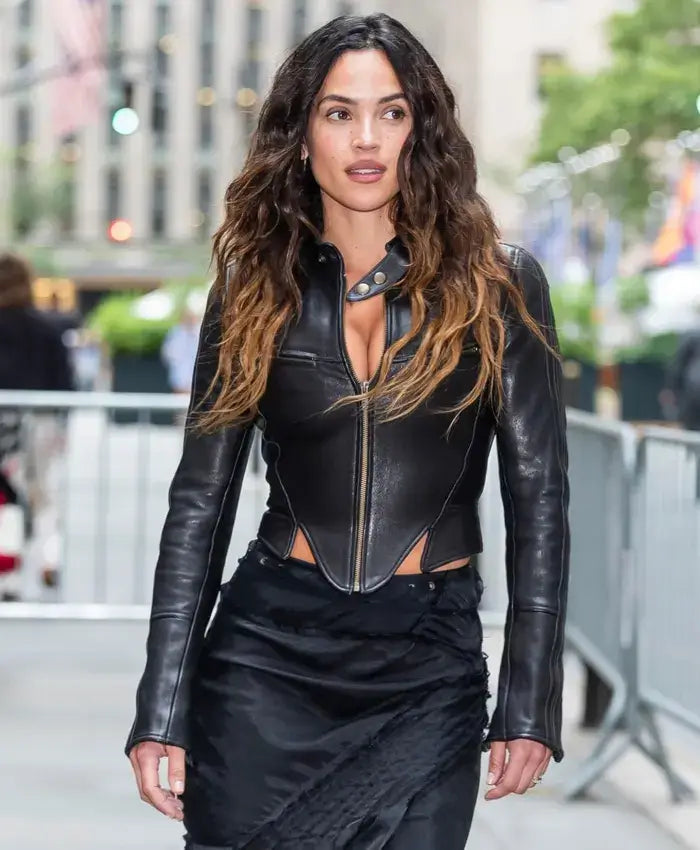Adria Arjona Onslaught 2026 Press Day Leather Jacket