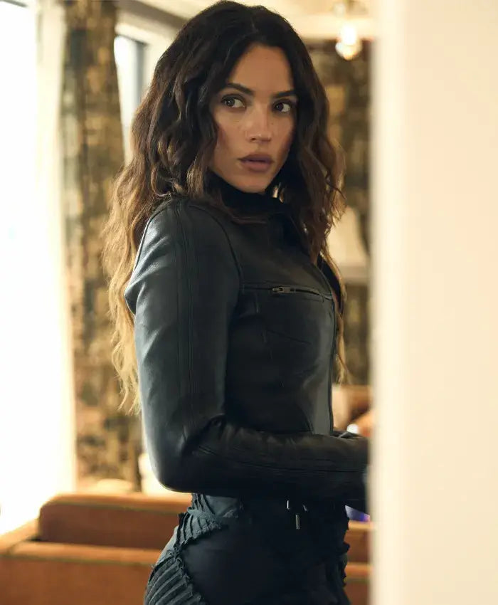 Adria Arjona Onslaught Press Day Black Leather Jacket
