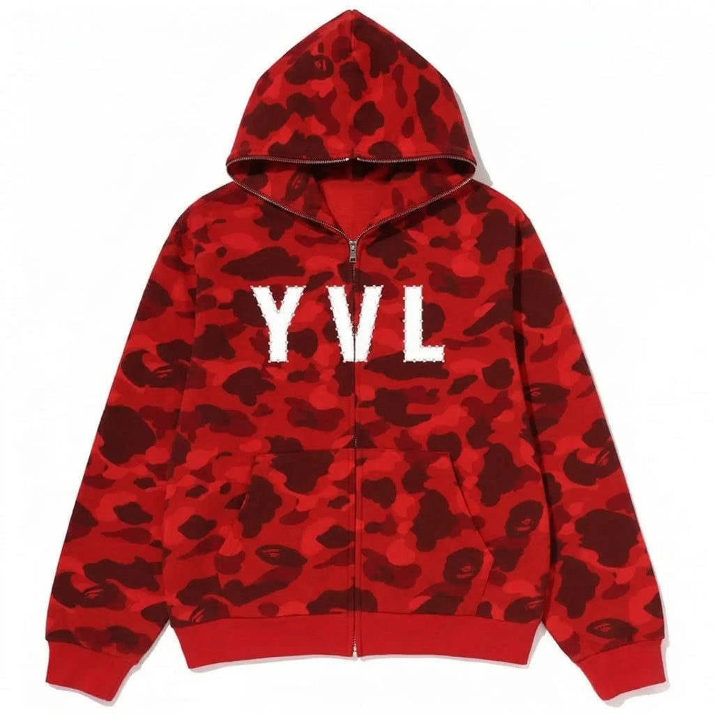 BAPE x YVL Red Camo Red Zip Hoodie For Men & Women