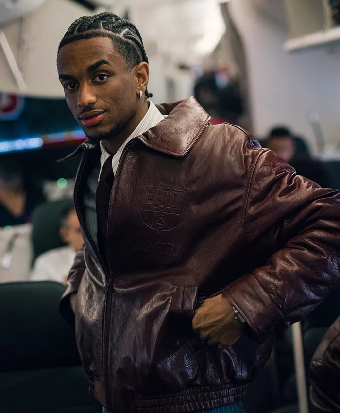AMIRI x FC Barcelona Burgundy Leather Jacket