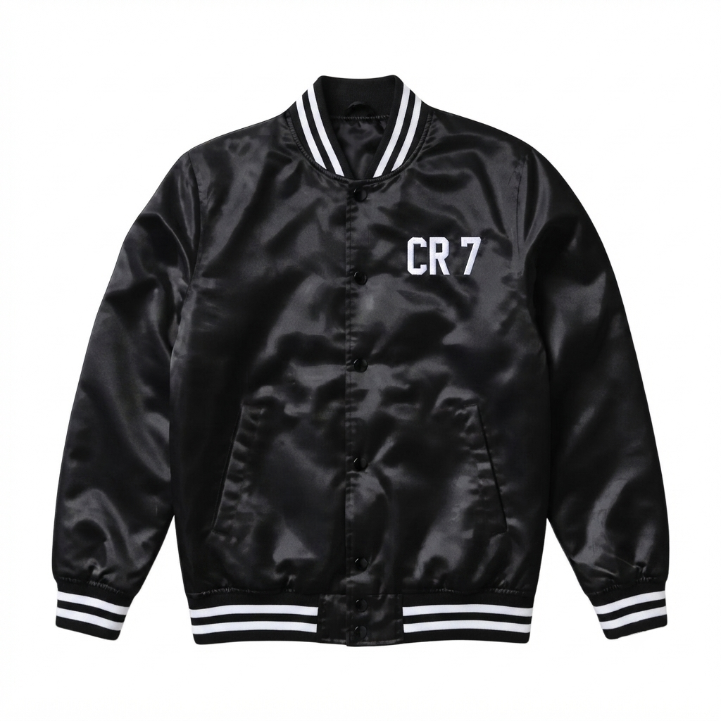 Cr7 Satin Bomber Black Jacket