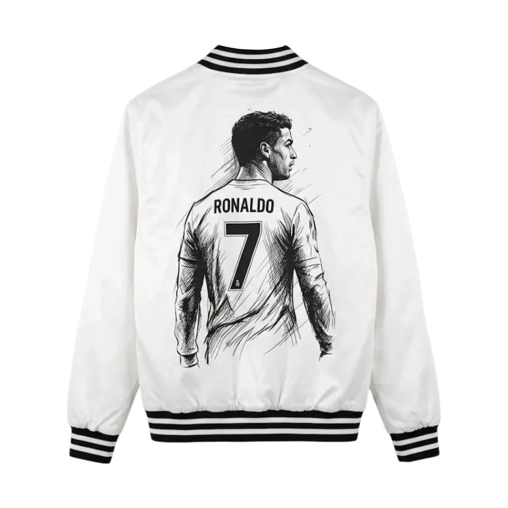 Cr7 Satin Bomber White Jacket