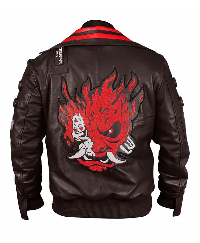 Cyberpunk 2077 Samurai Brown Leather Bomber Jacket