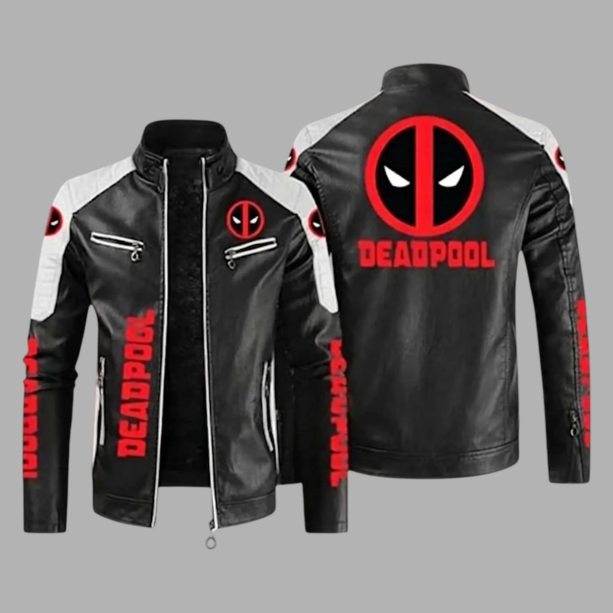 Deadpool Black White Leather Jacket