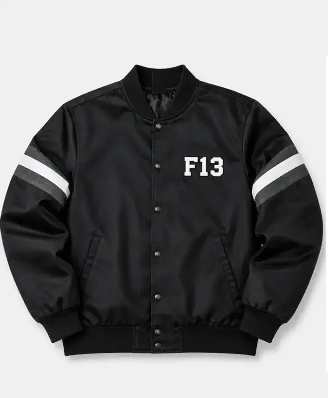 F13 Jason Voorhees Black Satin Bomber Jacket