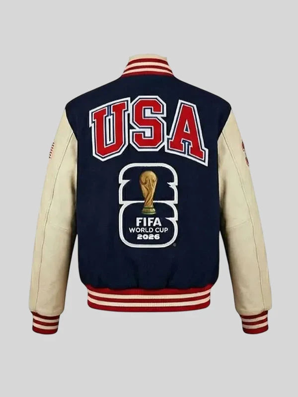 Fifa World Cup USA Varsity  Navy and Off White Jacket