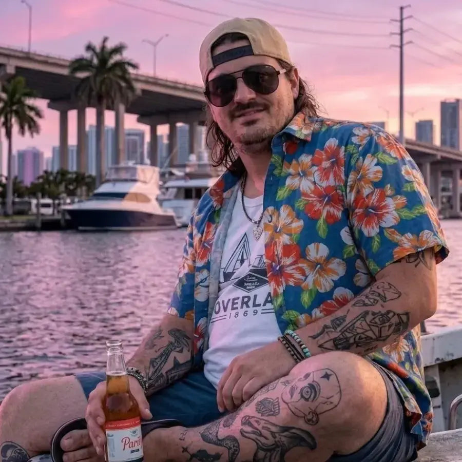GTA VI Cal Hampton Navy Blue Floral Hawaiian Shirt
