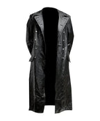 German WW2 Military Officer Uniform Black Leather Trench Coat