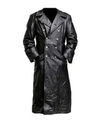 German WW2 Military Uniform Black Leather Trench Coat