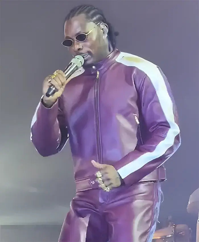 God We Trust Tour Asake Purple Leather Jacket