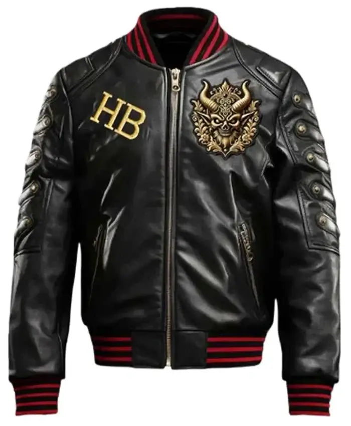 Gothic Devil Bomber Leather Jacket