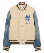 Gothic Off-White Frozen Dew Wool Denim Varsity Jacket