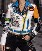 Gothic Printed Patches Women’s Leather Jacket