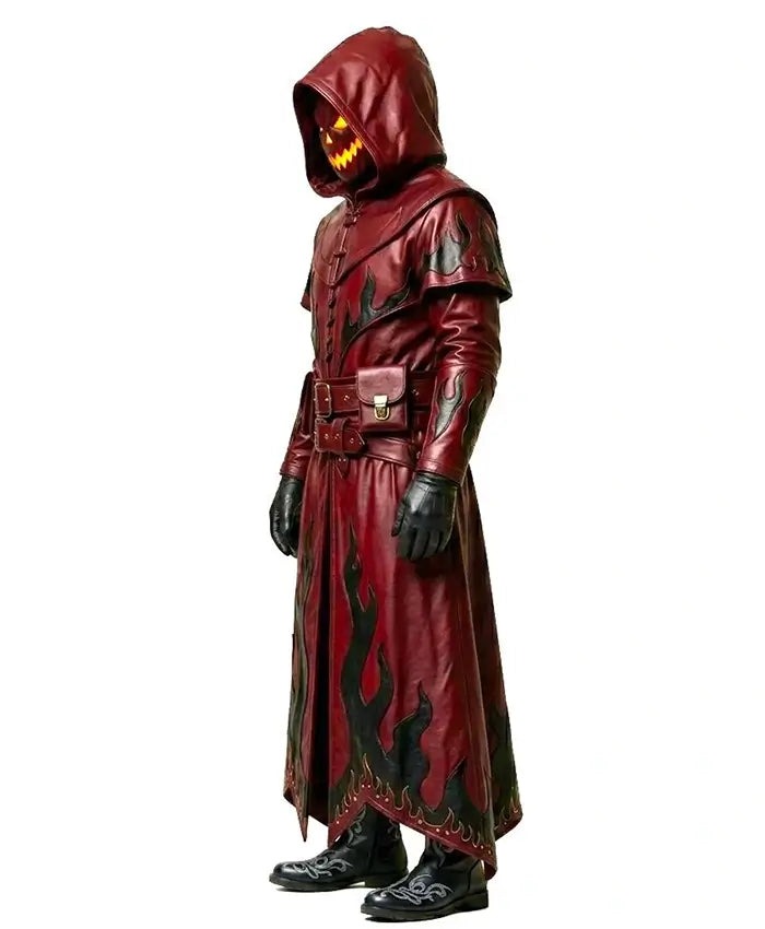 Gothic Red Leather Duster Coat