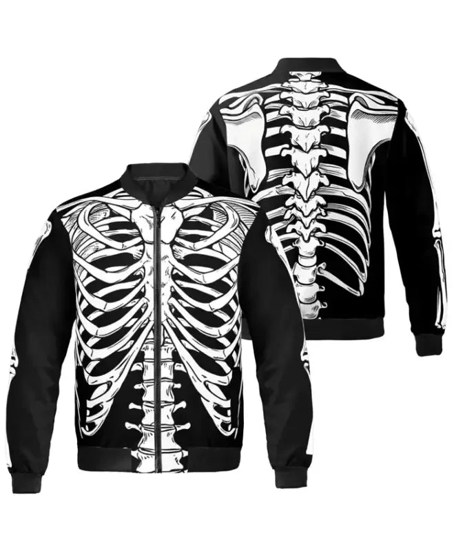 Halloween 3D Ribcage Black Bomber Jacket