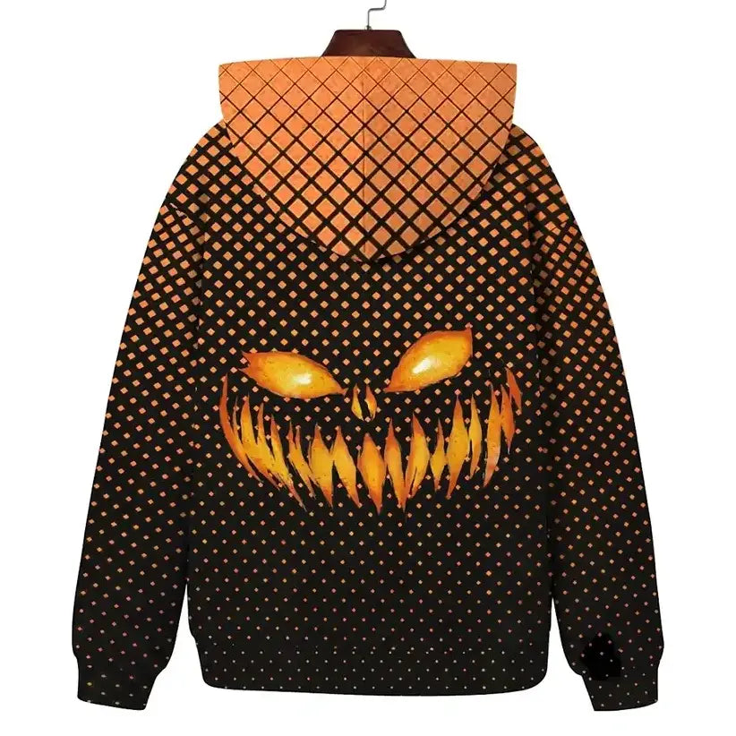Halloween Evil Pumpkin Face Hooded Zipper Jacket