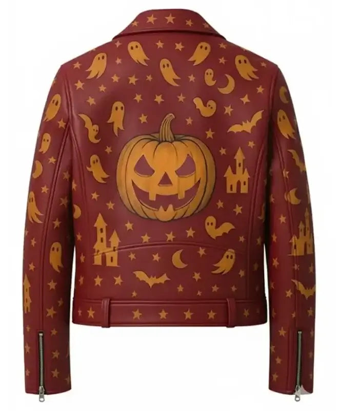 Halloween Ghost And Pumpkin Leather Jacket