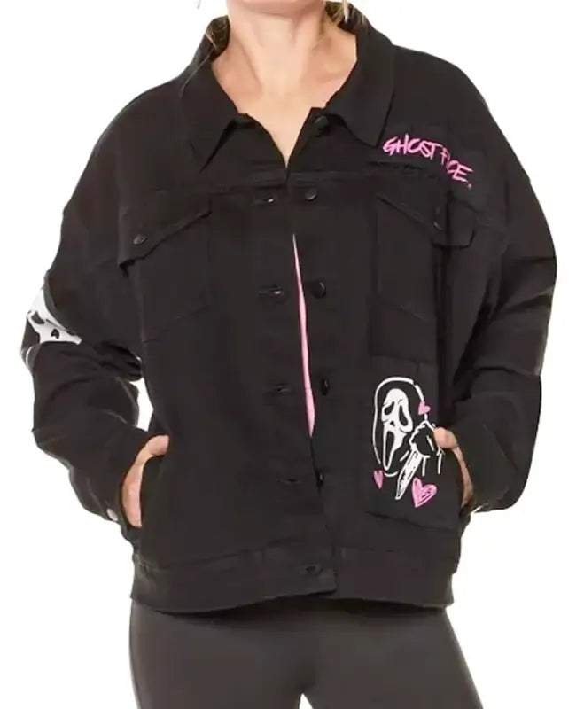 Halloween Ghost Face Black Denim Jacket
