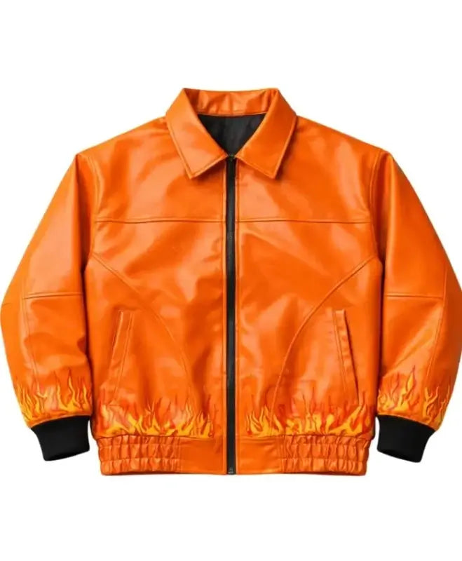 Halloween Ghost Flame Orange Leather Jacket