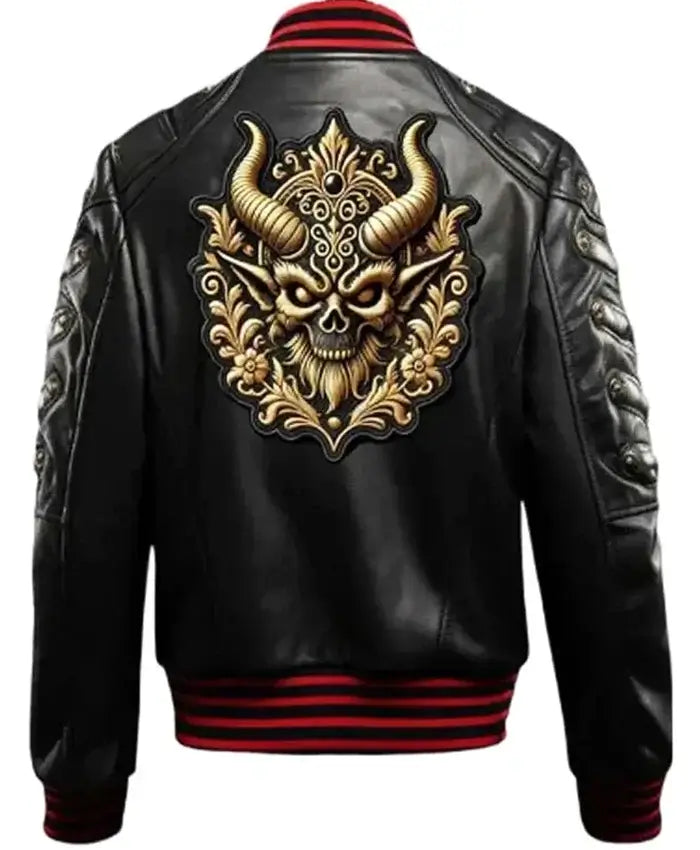Halloween Gothic Devil Bomber Leather Jacket