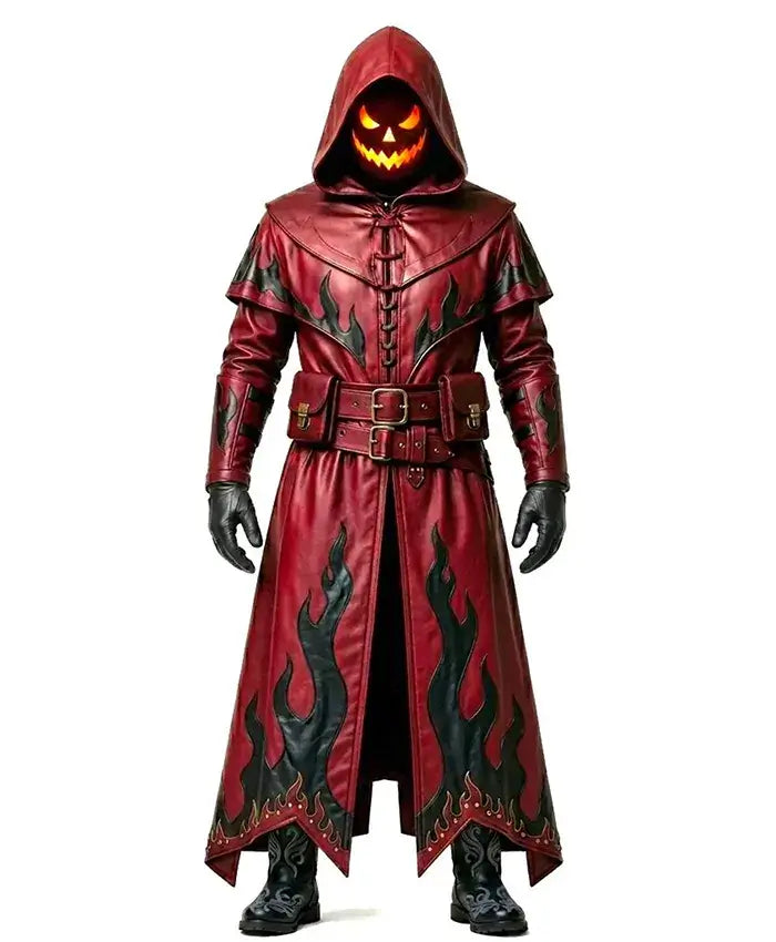 Halloween Gothic Red Leather Duster Coat