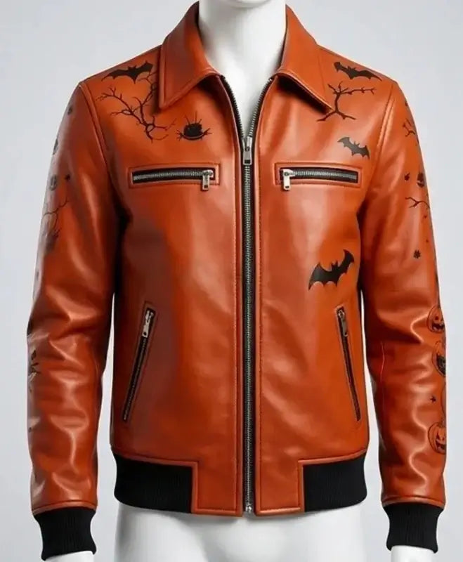 Halloween Haunted Castle Leather Bomber Jacket