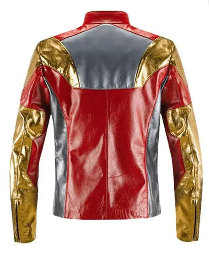 Halloween Iron Man Red Golden Leather Jacket