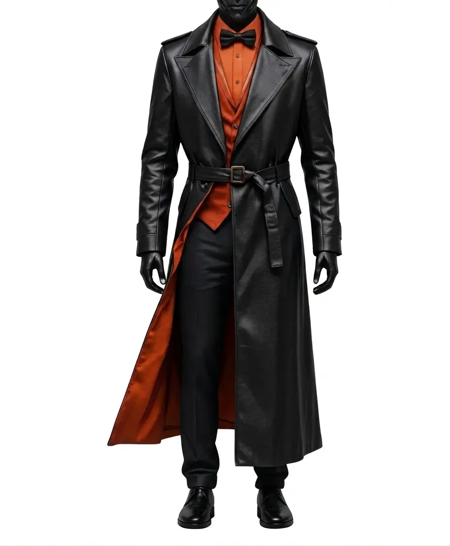 Halloween Jack-o’-lantern Leather Long Coat
