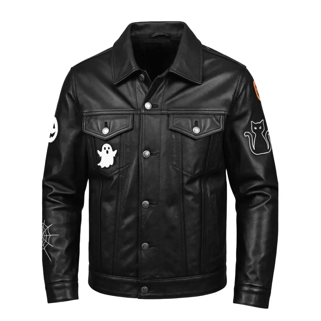 Halloween Leather Trucker Black Jacket