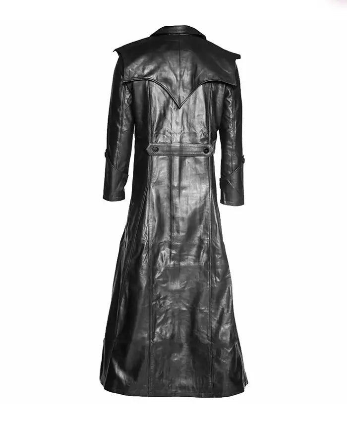 Halloween Long Goth Black Leather Coat