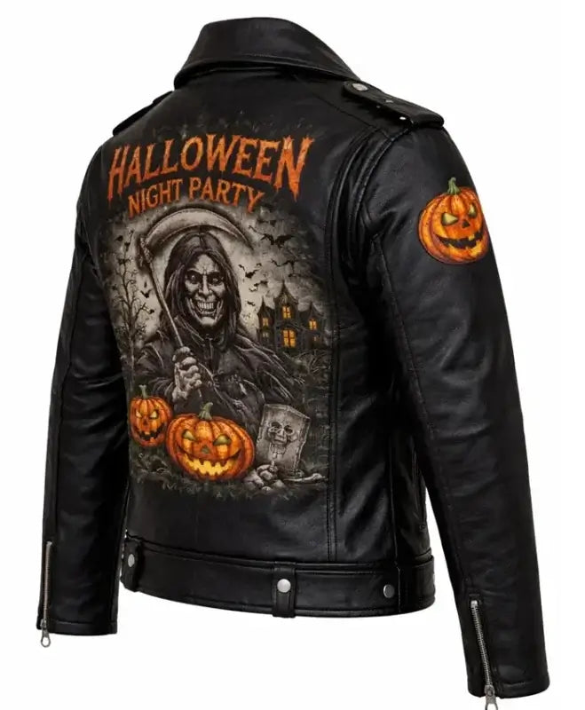Halloween Night Party Black Leather Jacket