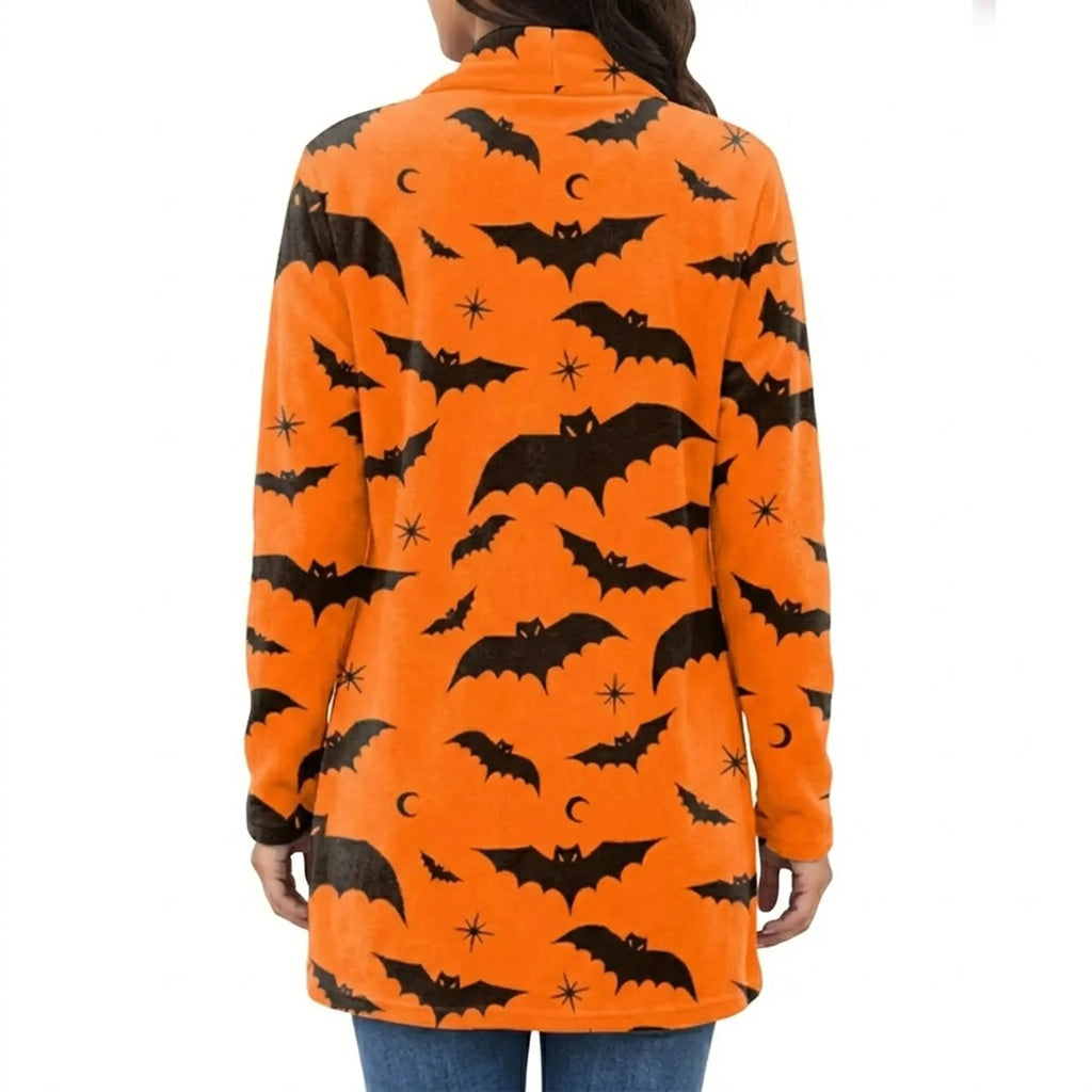 Halloween Orange Bat Print Coat