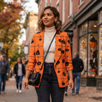 Halloween Orange Pumpkin Print Party Blazer