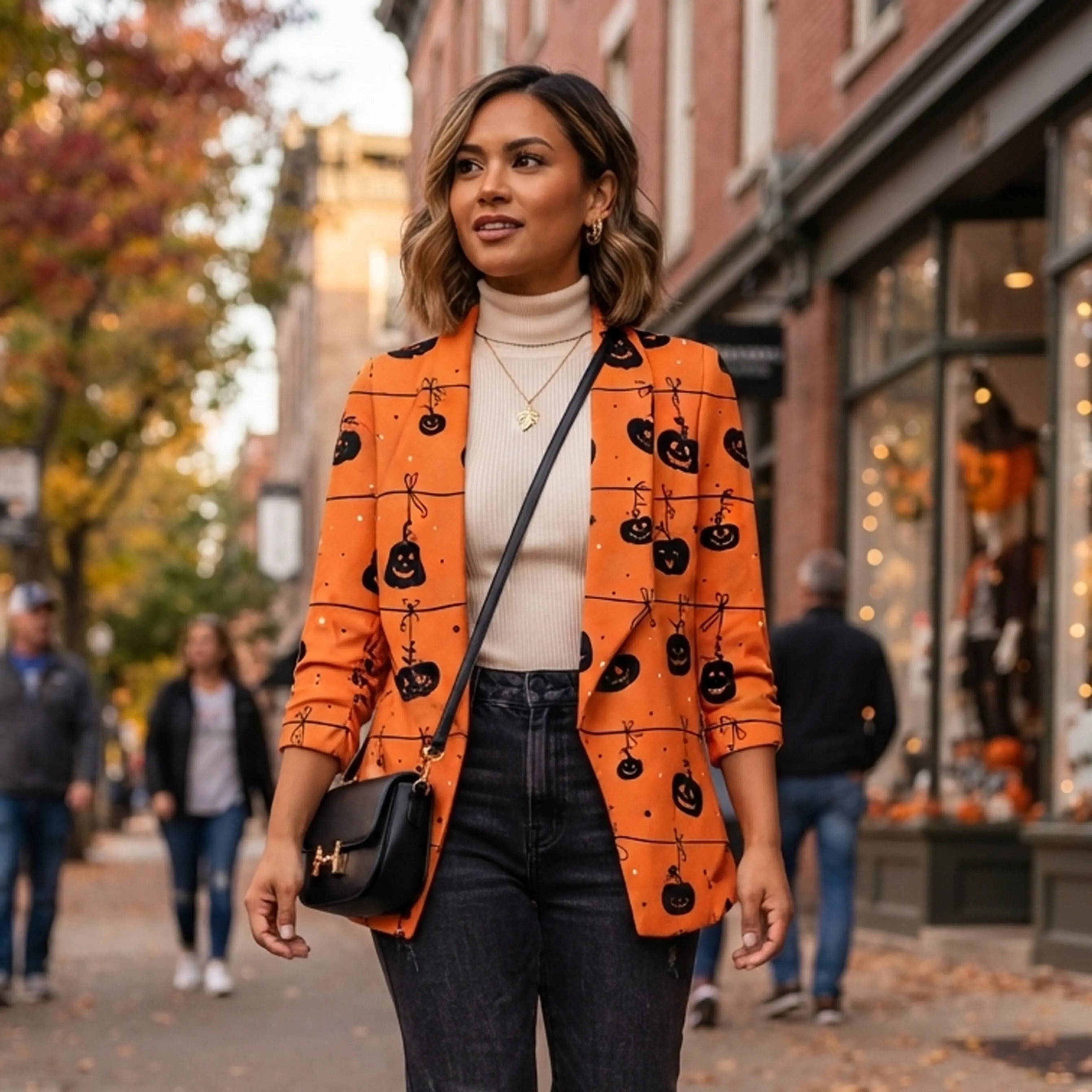 Halloween Orange Pumpkin Print Party Blazer