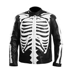 Halloween Party Skeleton Bones Leather Black Jacket