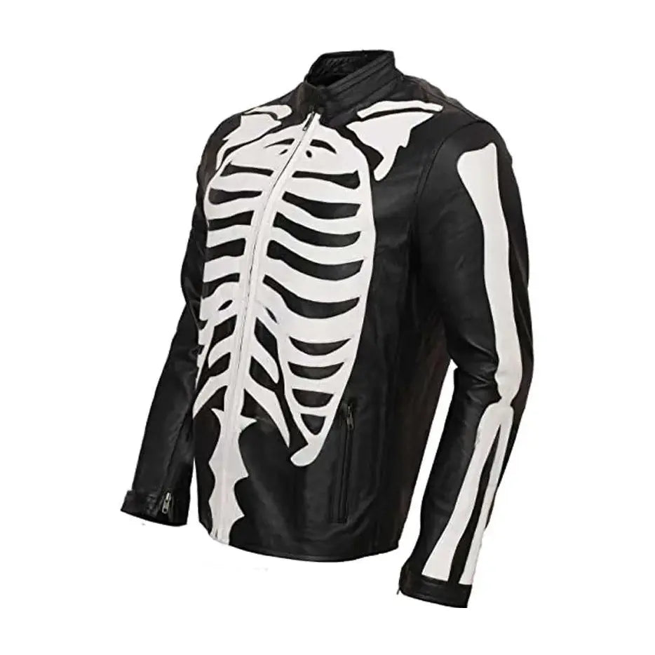 Halloween Party Skeleton Bones Leather Jacket
