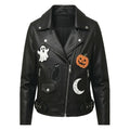 Halloween Patches Black Leather Jacket