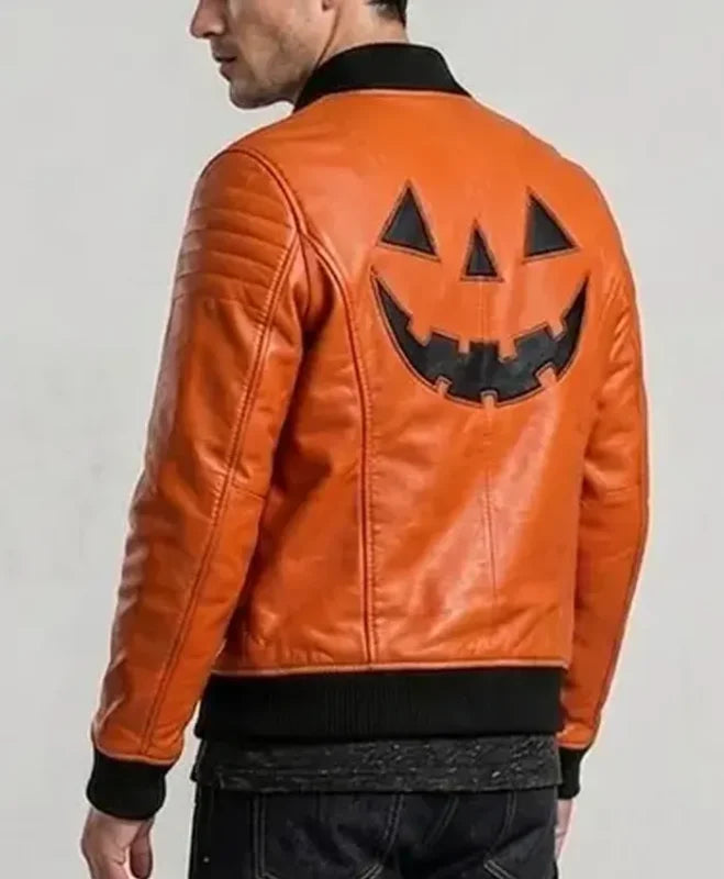Halloween Pumpkin Orange Leather Orange Jacket