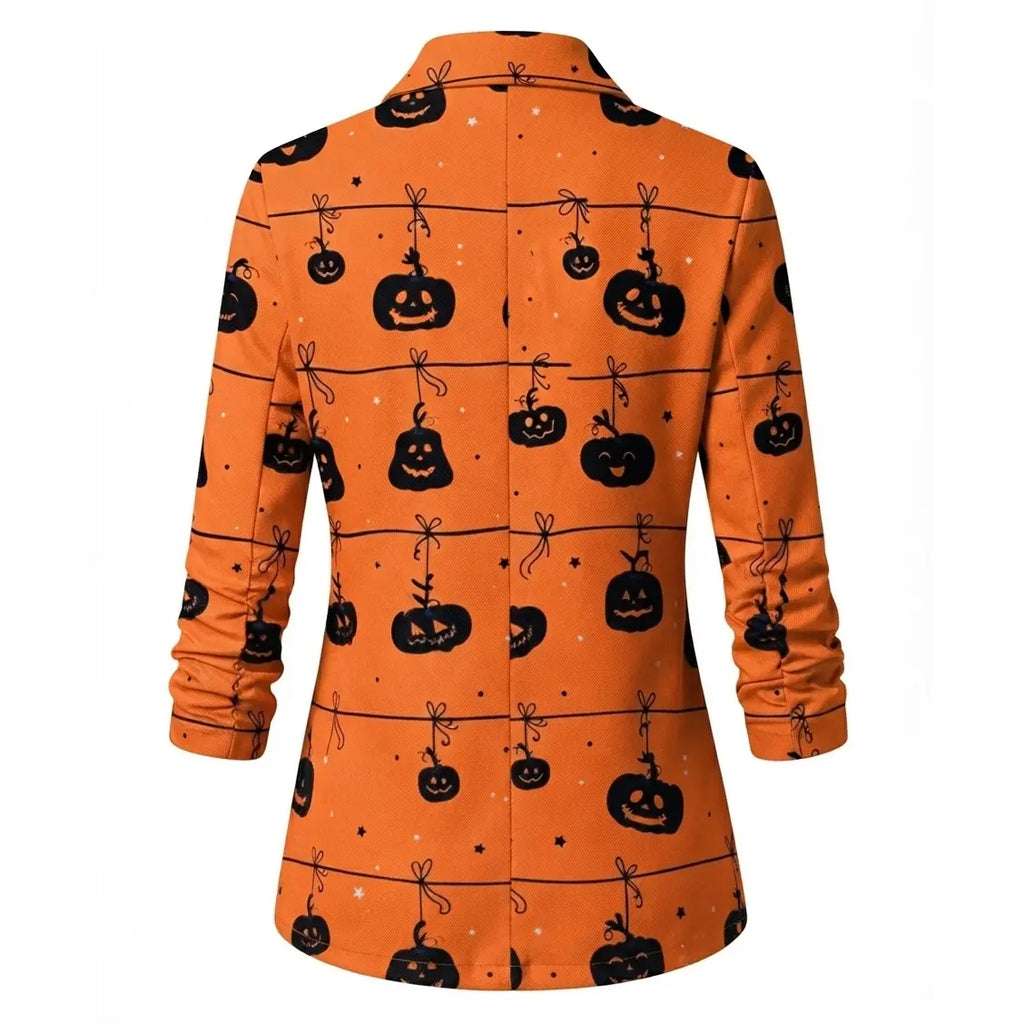 Halloween Pumpkin Print Party Orange Blazer