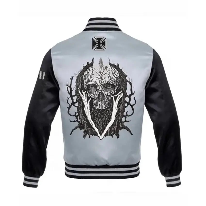 Halloween Skull Reaper Varsity Grey Jacket