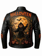 Halloween Spooky Patches Biker Leather Jacket