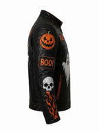 Halloween Spooky Patches Black Leather Jacket