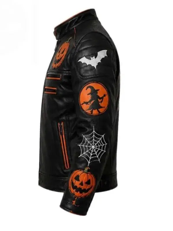 Halloween Spooky Patches Leather Jacket