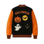 Halloween Spooky Pumpkin Graphic Varsity Black Jacket
